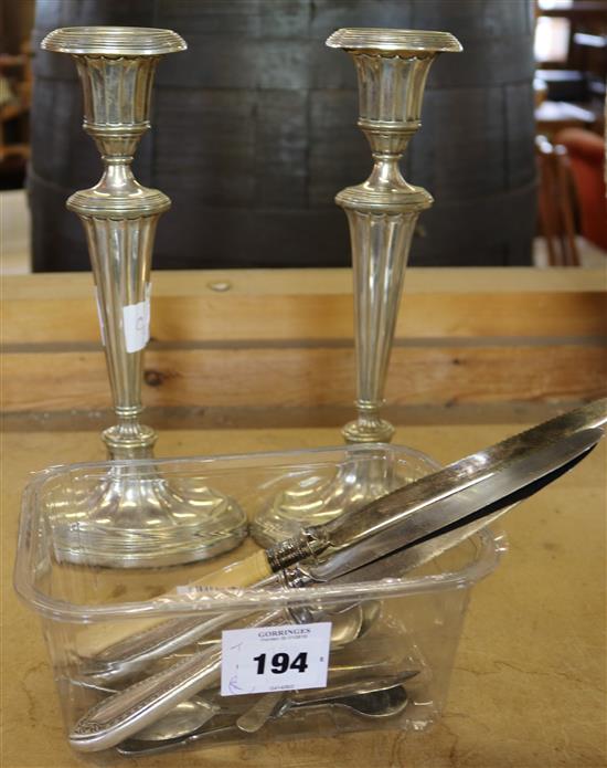 Pair plate candlesticks etc